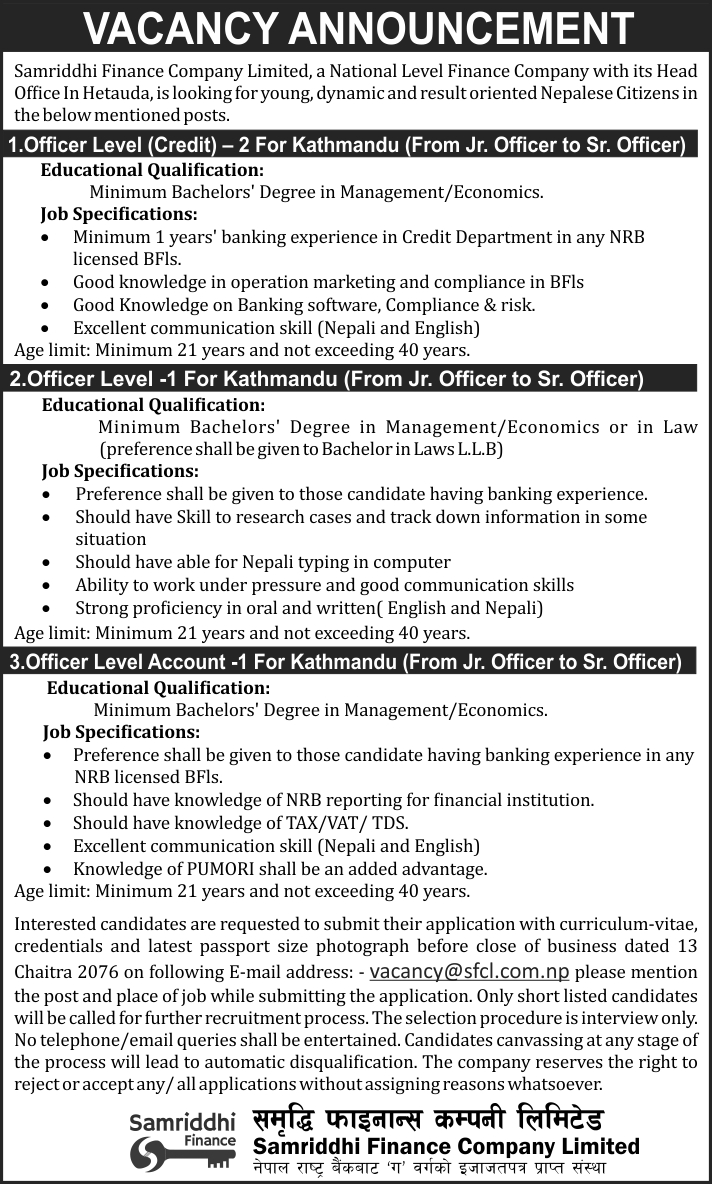 Vacancy For Various Position 